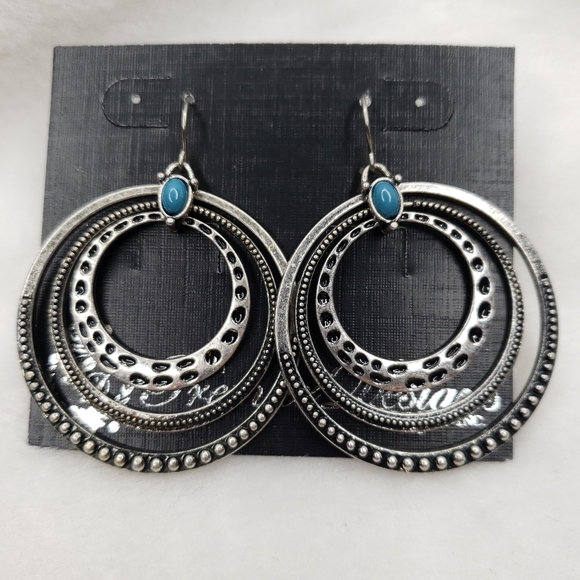 Premier Designs Jewelry - Premier Designs Earrings Circle Hoops Silver Stamped Metal for Pierced Ears NEW